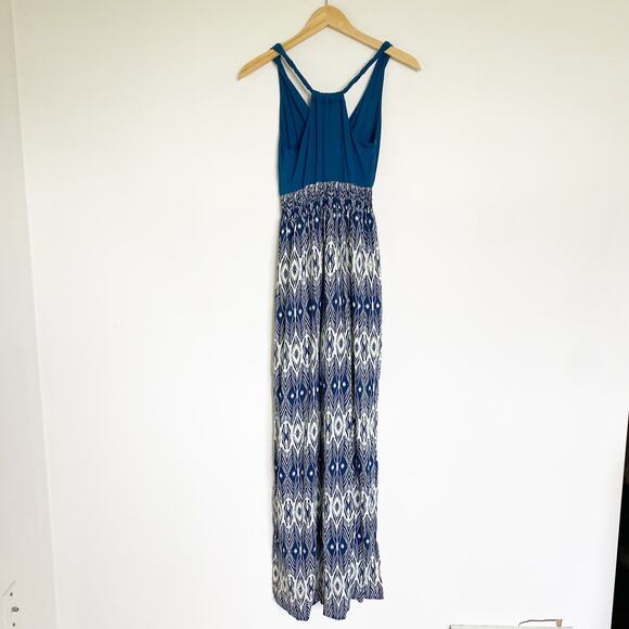 NWT Stitch Fix Mystree Sid Blue Diamond Surplice Neck Halter Slit Maxi Dress S - Picture 7 of 7